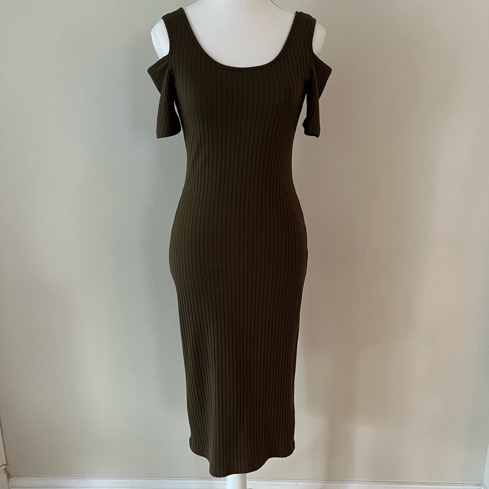 Topshop Olive Green Ribbed Midi Dress
